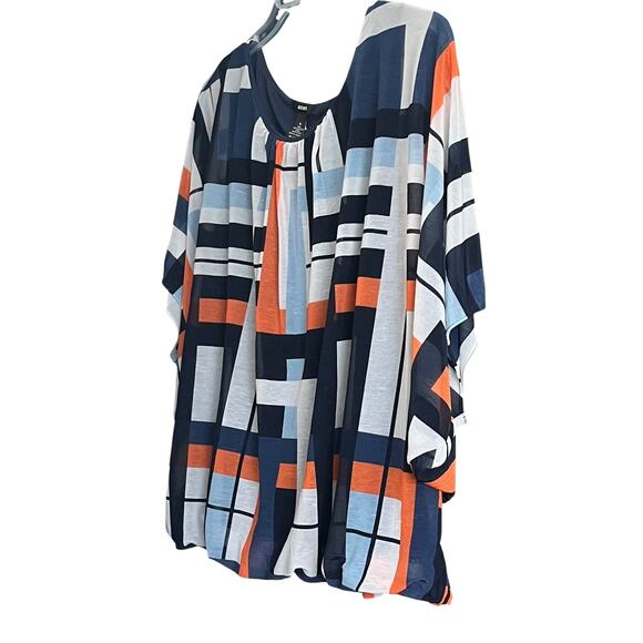 ALFANI KIMONO SLV RND NECK BLOUSON HEMLINE BLOUSE, WOMENS, XL, GREY BLUE ORANGE - Picture 3 of 11